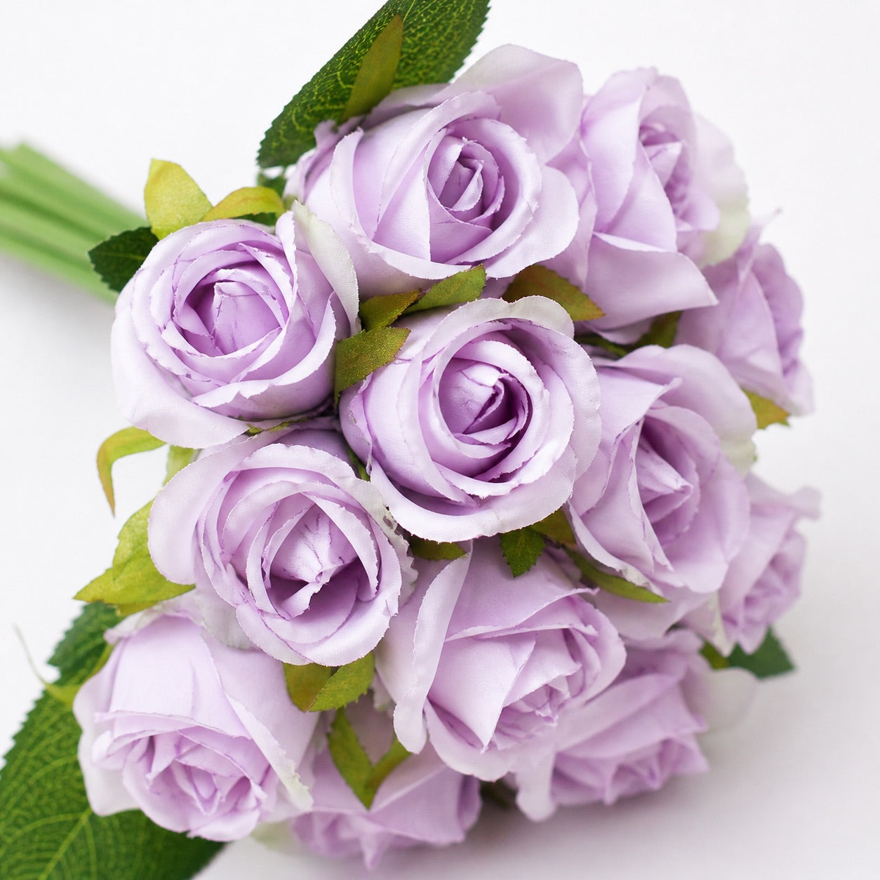 Silk Hand Tied Lila Bud Rose & Tea Rose Bouquet (Lilac)