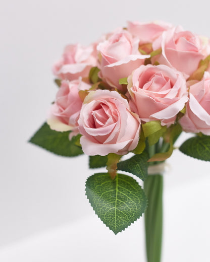 Silk Hand Tied Lila Bud Rose & Tea Rose Bouquet (Soft Pink)