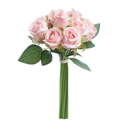 Silk Hand Tied Lila Bud Rose & Tea Rose Bouquet (Soft Pink)