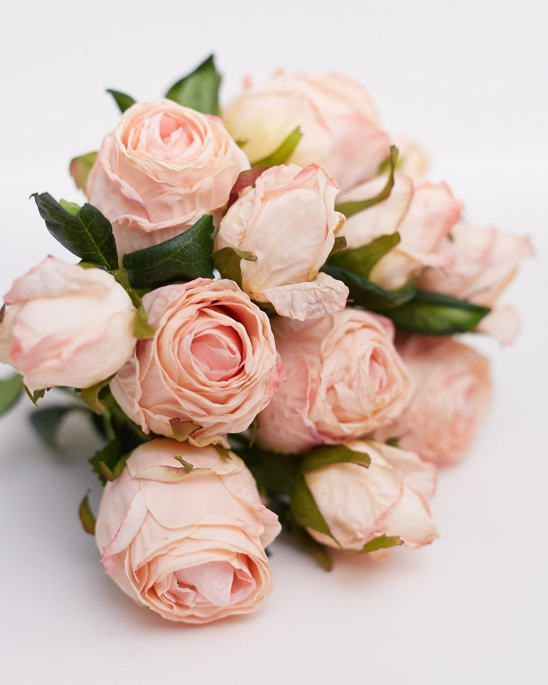 Dried Touch 12-Piece Small Rose & Tea Rose Stem Bouquet – Dusty Pale Pink