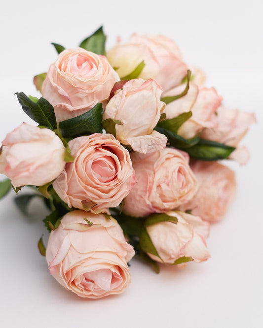 Dried Touch 12-Piece Small Rose & Tea Rose Stem Bouquet – Dusty Pale Pink