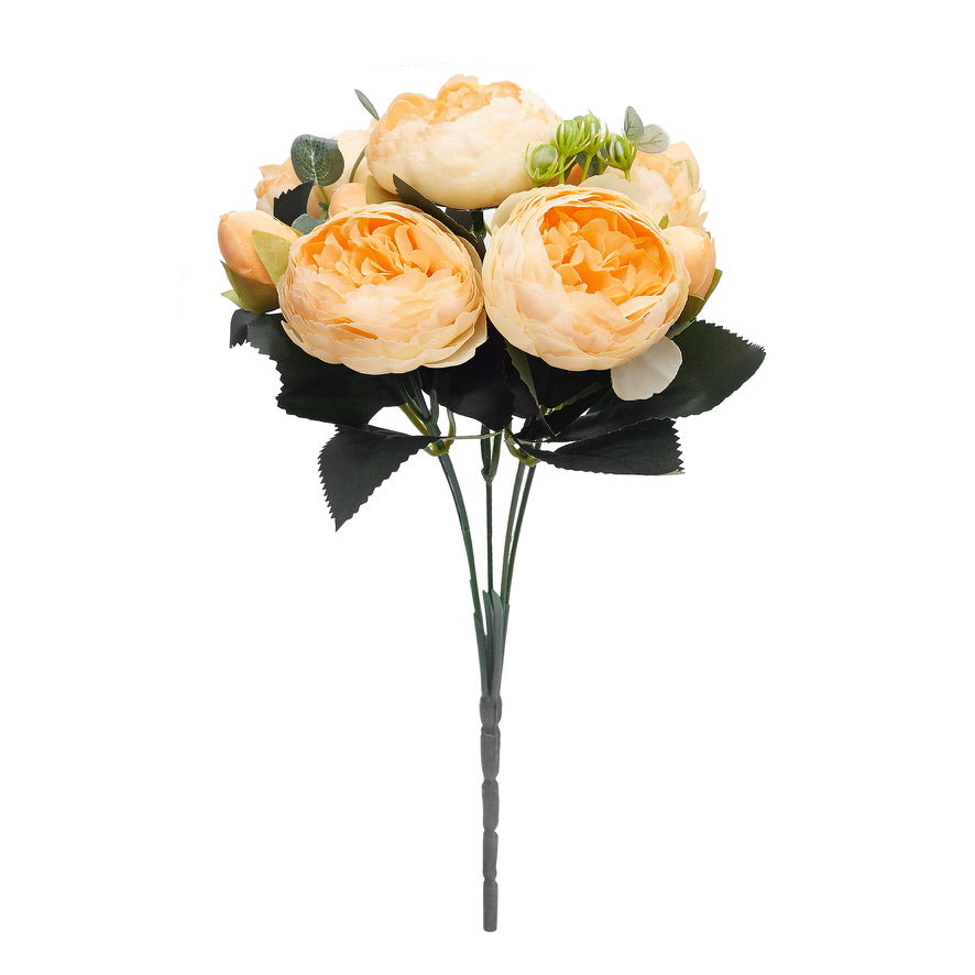 Artificial Silk Peony & Tea Rose Bouquet (Yellow)