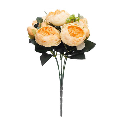 Artificial Silk Peony & Tea Rose Bouquet (Yellow)