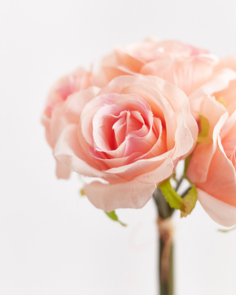 Artificial Silk Hand-Tied Bella Rose Bouquet - Peach Blush