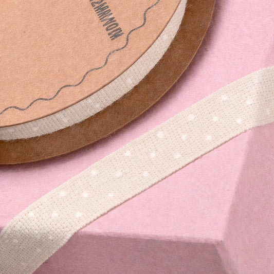 Natural Ribbon With Ivory Spots - 12mm x 10m
