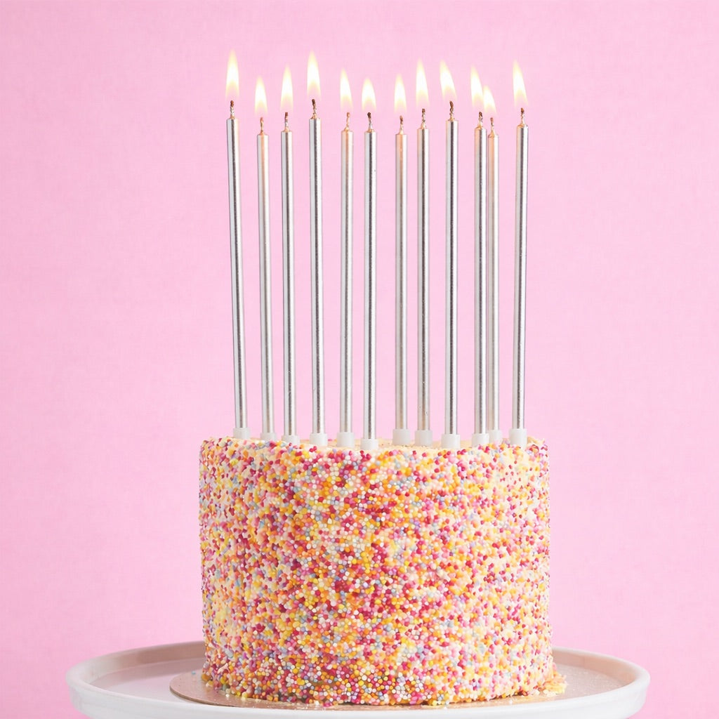 Silver Tall Skinny Wax Candles - Pack of 12