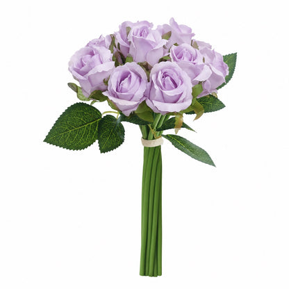 Silk Hand Tied Lila Bud Rose & Tea Rose Bouquet (Lilac)
