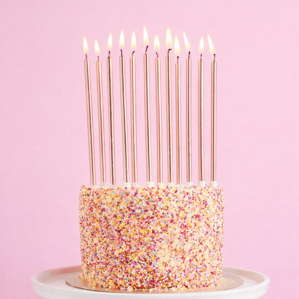 Rose Gold Tall Skinny Wax Candles - Pack of 12