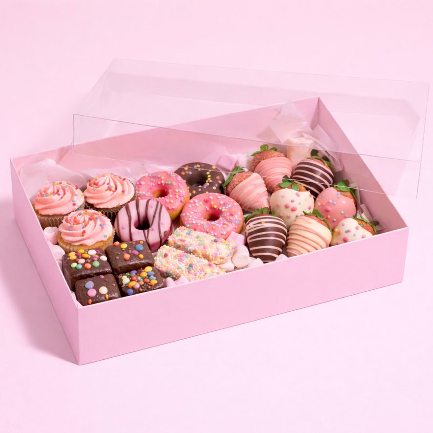 The Baked Studio – Deluxe Treat & Cookie Boxes with Clear Lid - Pink (Pack of 5)