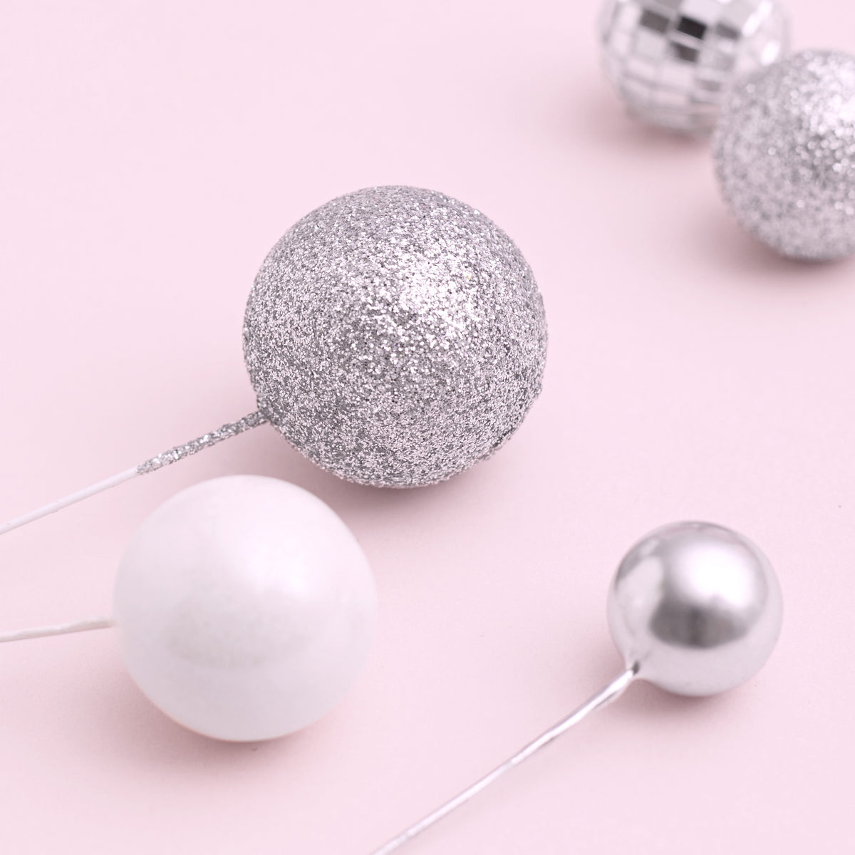 32 Piece Cake Decorating Glitter & Disco Ball Sets (Silver Disco, Silver, Silver Glitter & White Pearl)