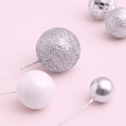 32 Piece Cake Decorating Glitter & Disco Ball Sets (Silver Disco, Silver, Silver Glitter & White Pearl)