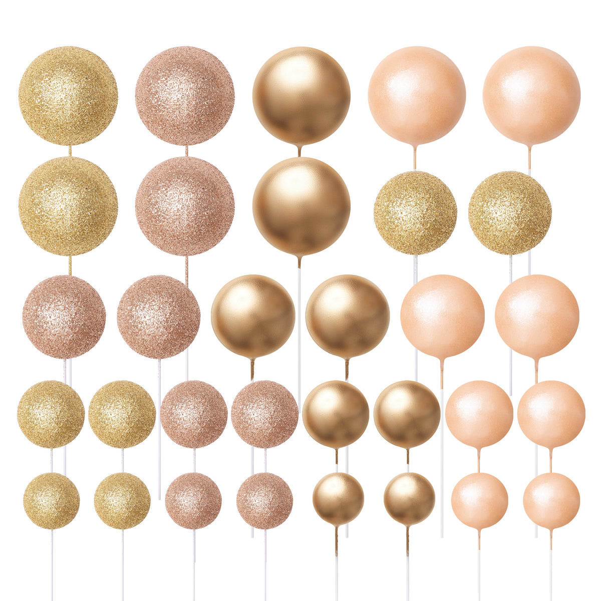 32 Pieces Cake Decorating Ball Sets - Gold, Gold Pearl, Gold Glitter & Light Gold Glitter