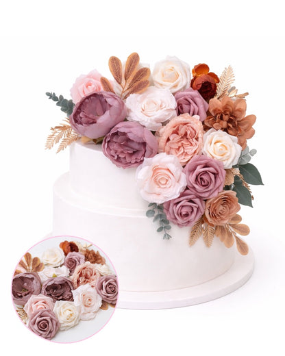 Silk Flower Bags with Foliage (Cream, Pink, Peach, Mauve & Gold)
