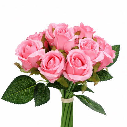 Silk Hand Tied Lila Bud Rose & Tea Rose Bouquet (Pink)