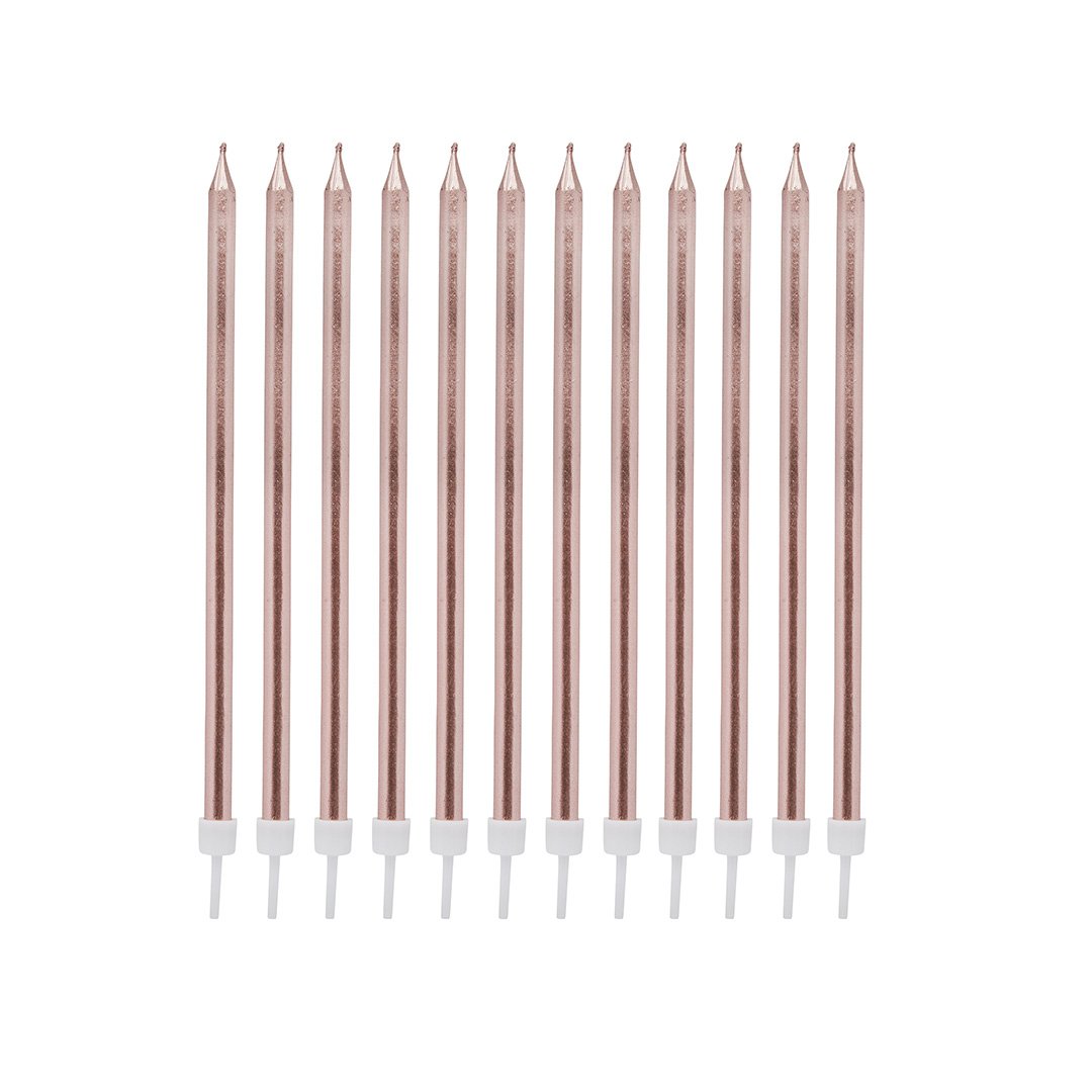 Rose Gold Tall Skinny Wax Candles - Pack of 12