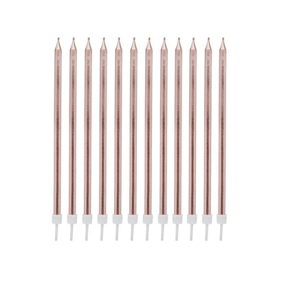 Rose Gold Tall Skinny Wax Candles - Pack of 12