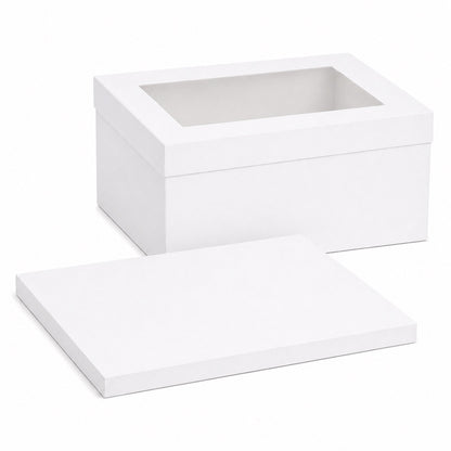 White Rectangular Gloss Cake Drum & Windowed Box Set