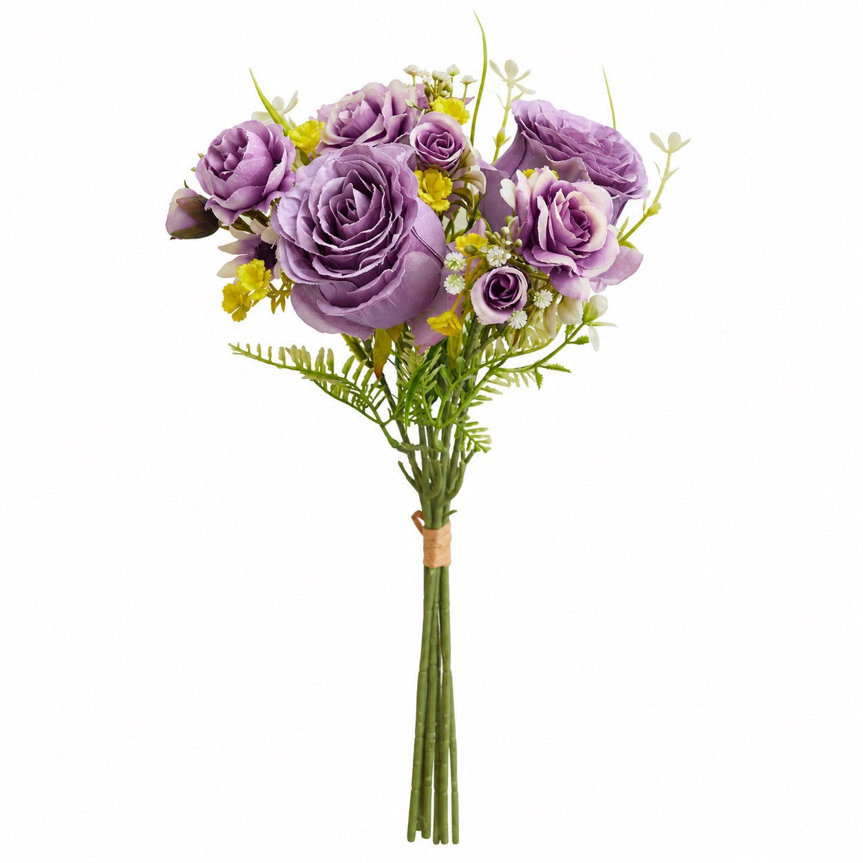 Artificial Silk Rose & Foliage Bouquet (Lilac & Purple)