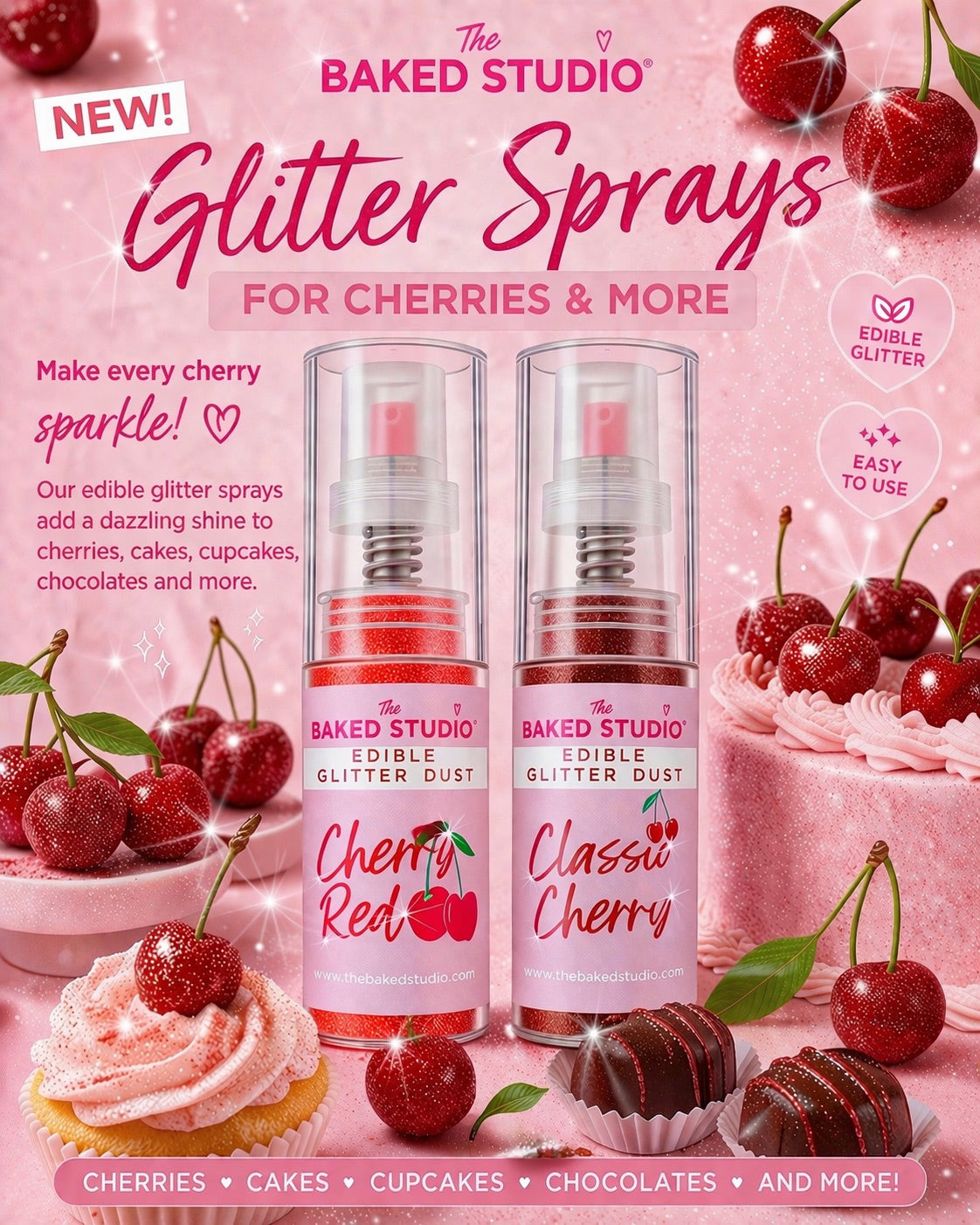 Edible Glitter Dust - 10g Pump Bottle (Cherry Red 10g)