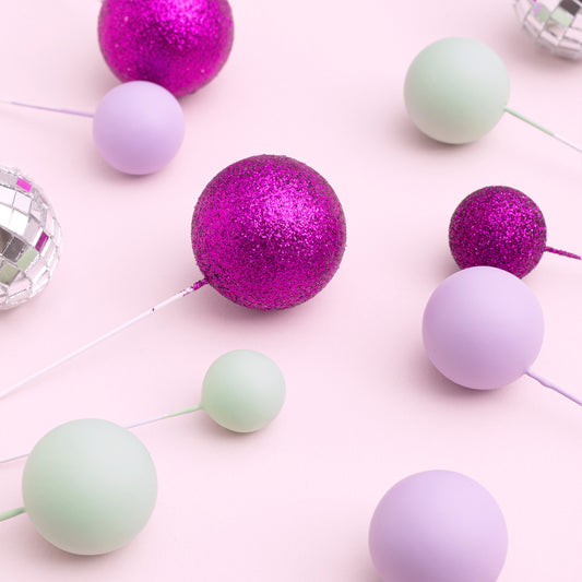 32 Piece Cake Decorating Glitter & Disco Ball Sets (Silver Disco, Purple Glitter, Mint & Lilac)