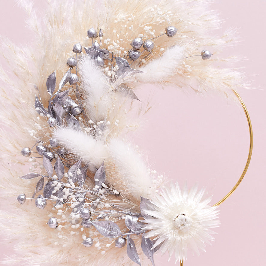 Dried Flower Ring (10cm) (Silver & White)