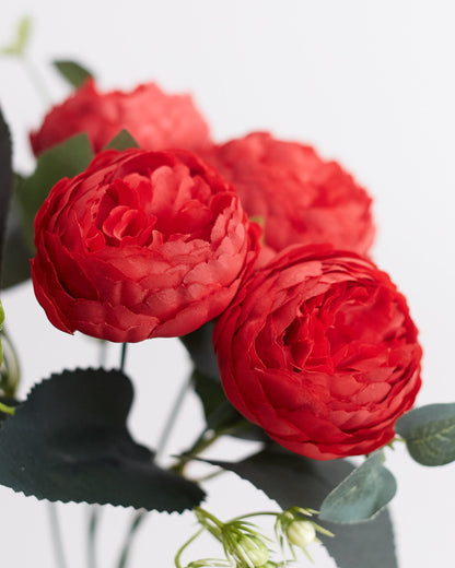 Artificial Silk Peony & Tea Rose Bouquet (Red)