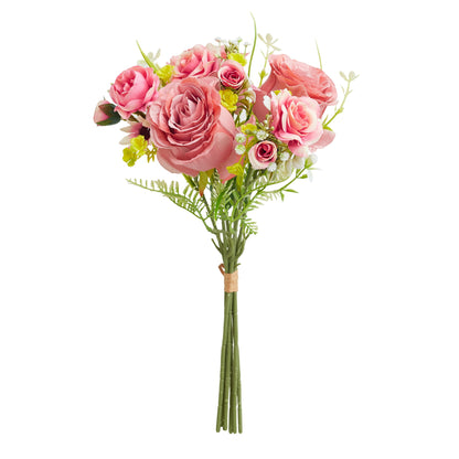 Artificial Silk Rose & Foliage Bouquet (Pink)