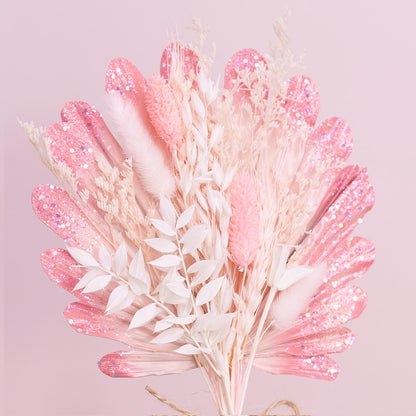 Dried Shell Palm Bouquet (Pink Glitter)