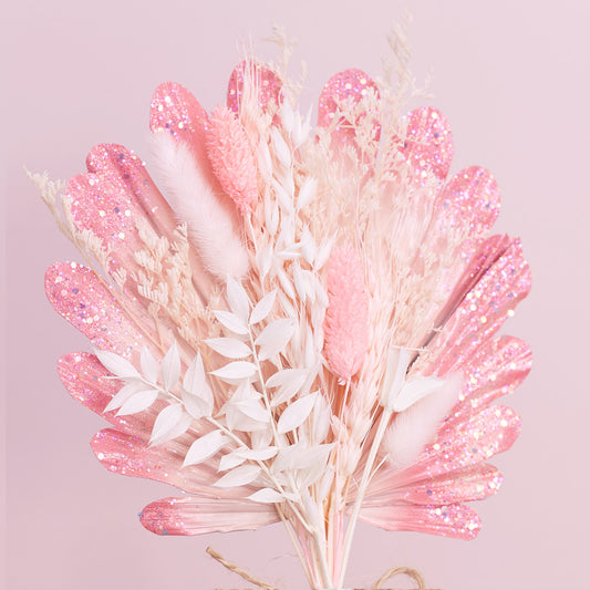 Dried Shell Palm Bouquet (Pink Glitter)