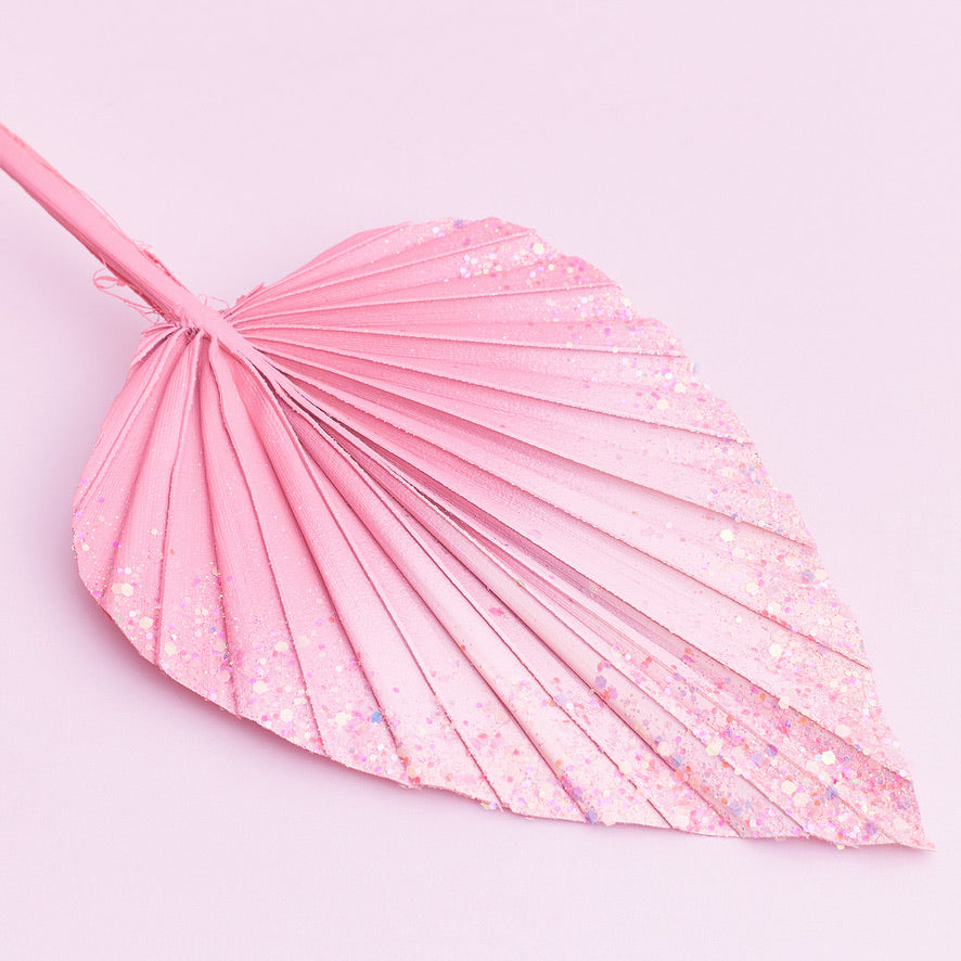 Decorated Dried Palm Spear (Pale Pink Glitter Ombre)