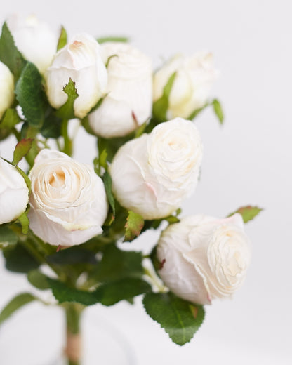 Dried Touch 12-Piece Small Rose & Tea Rose Stem Bouquet – Ivory