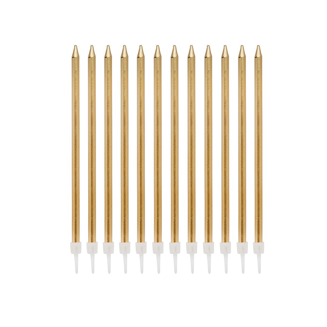 Gold Tall Skinny Wax Candles - Pack of 12