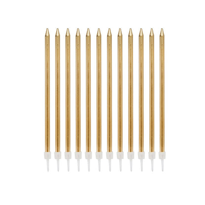 Gold Tall Skinny Wax Candles - Pack of 12