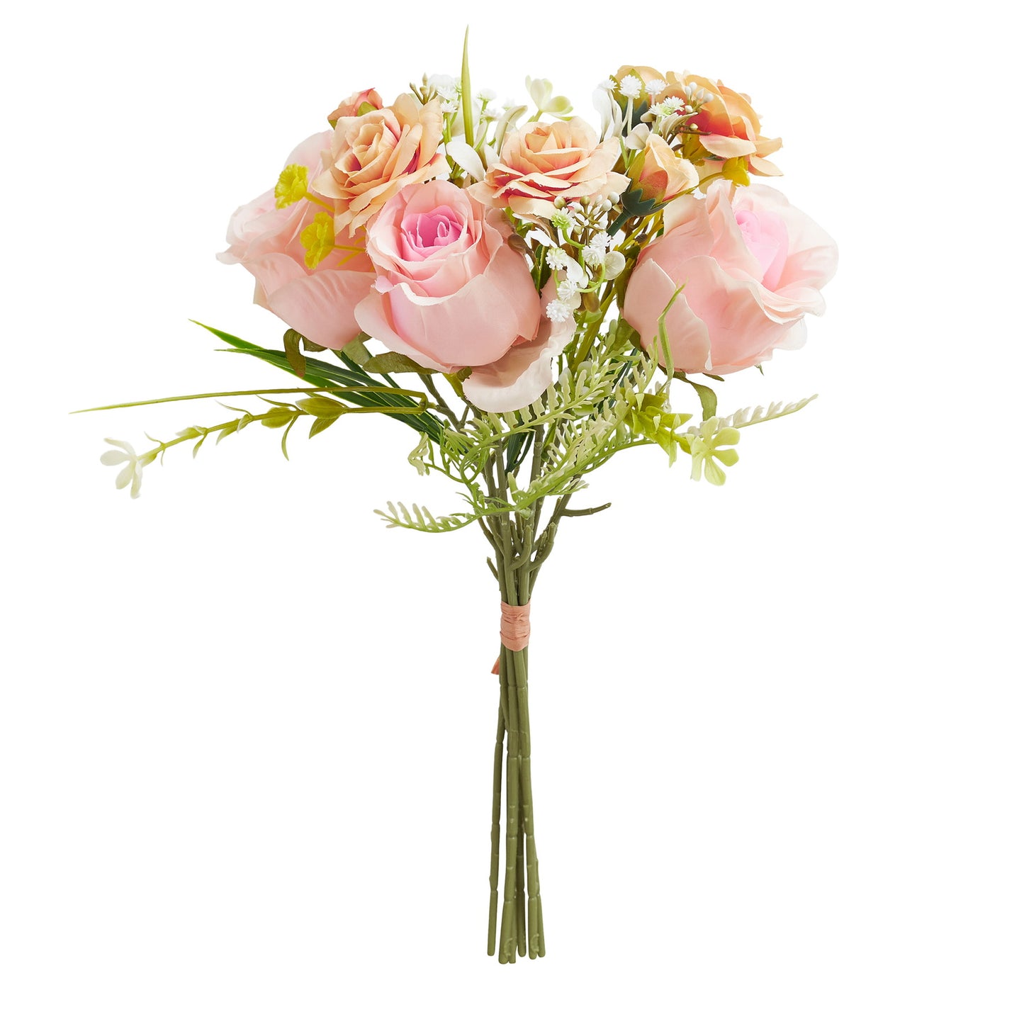 Artificial Silk Rose & Foliage Bouquet (Peach & Soft Orange)