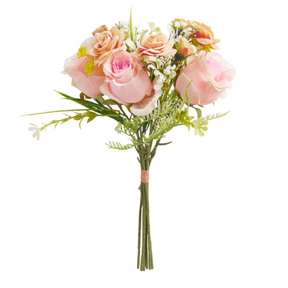 Artificial Silk Rose & Foliage Bouquet (Peach & Soft Orange)