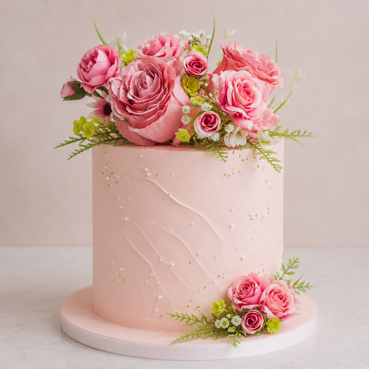 Artificial Silk Rose & Foliage Bouquet (Pink)