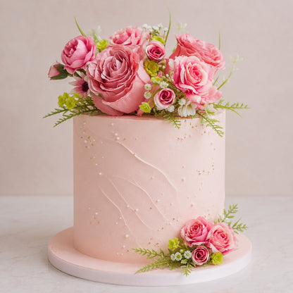Artificial Silk Rose & Foliage Bouquet (Pink)