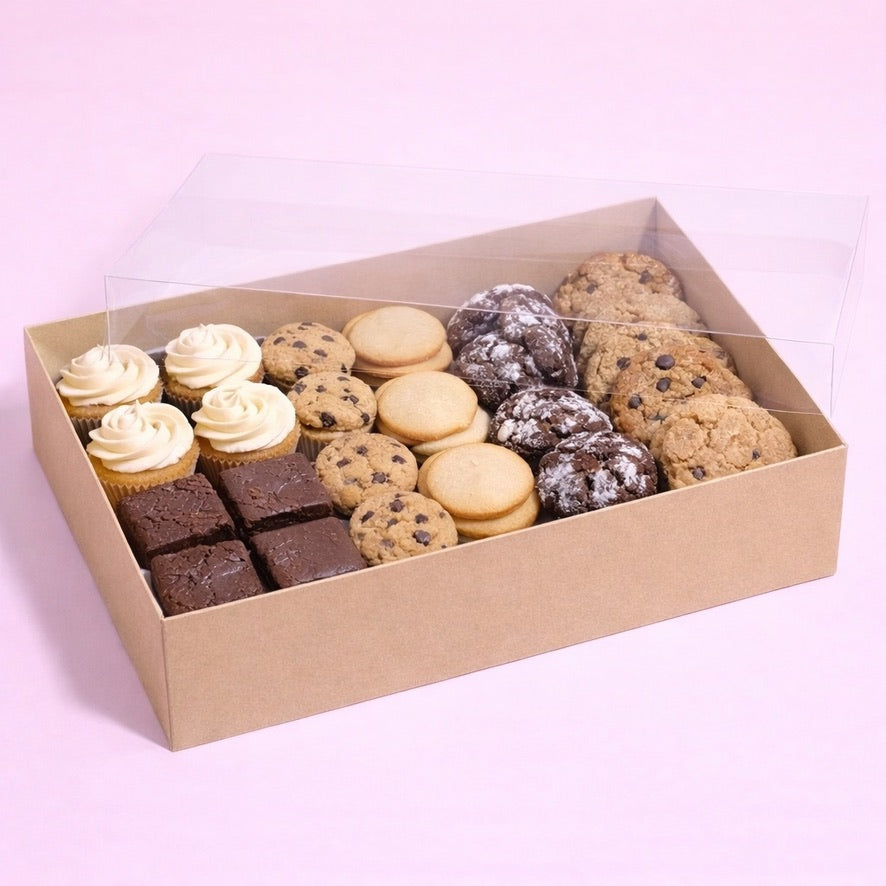 The Baked Studio – Deluxe Treat & Cookie Boxes with Clear Lid - Kraft (Pack of 5)