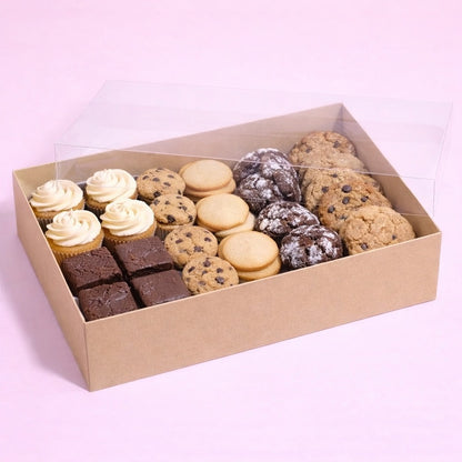 The Baked Studio – Deluxe Treat & Cookie Boxes with Clear Lid - Kraft (Pack of 5)