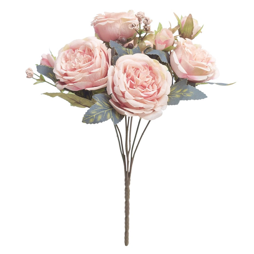 Artificial Silk Peony & Tea Rose Bouquet (Pretty Nude Pink)