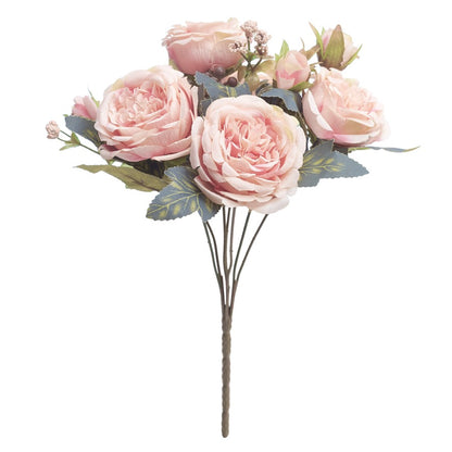 Artificial Silk Peony & Tea Rose Bouquet (Pretty Nude Pink)