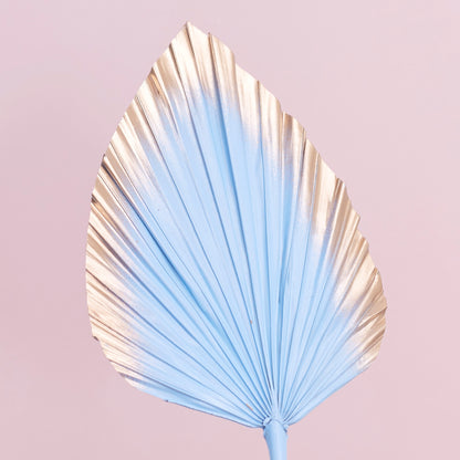 Decorated Dried Palm Spear (Light Blue & Gold Ombre)
