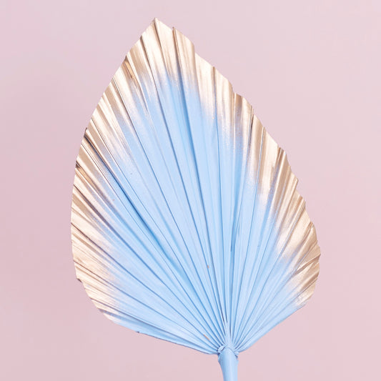 Decorated Dried Palm Spear (Light Blue & Gold Ombre)