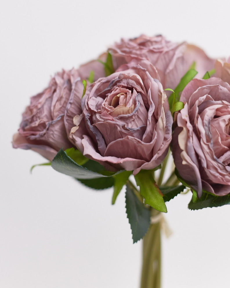 Dried Touch 7-Piece Rose Stem Bouquet – Vintage Mauve