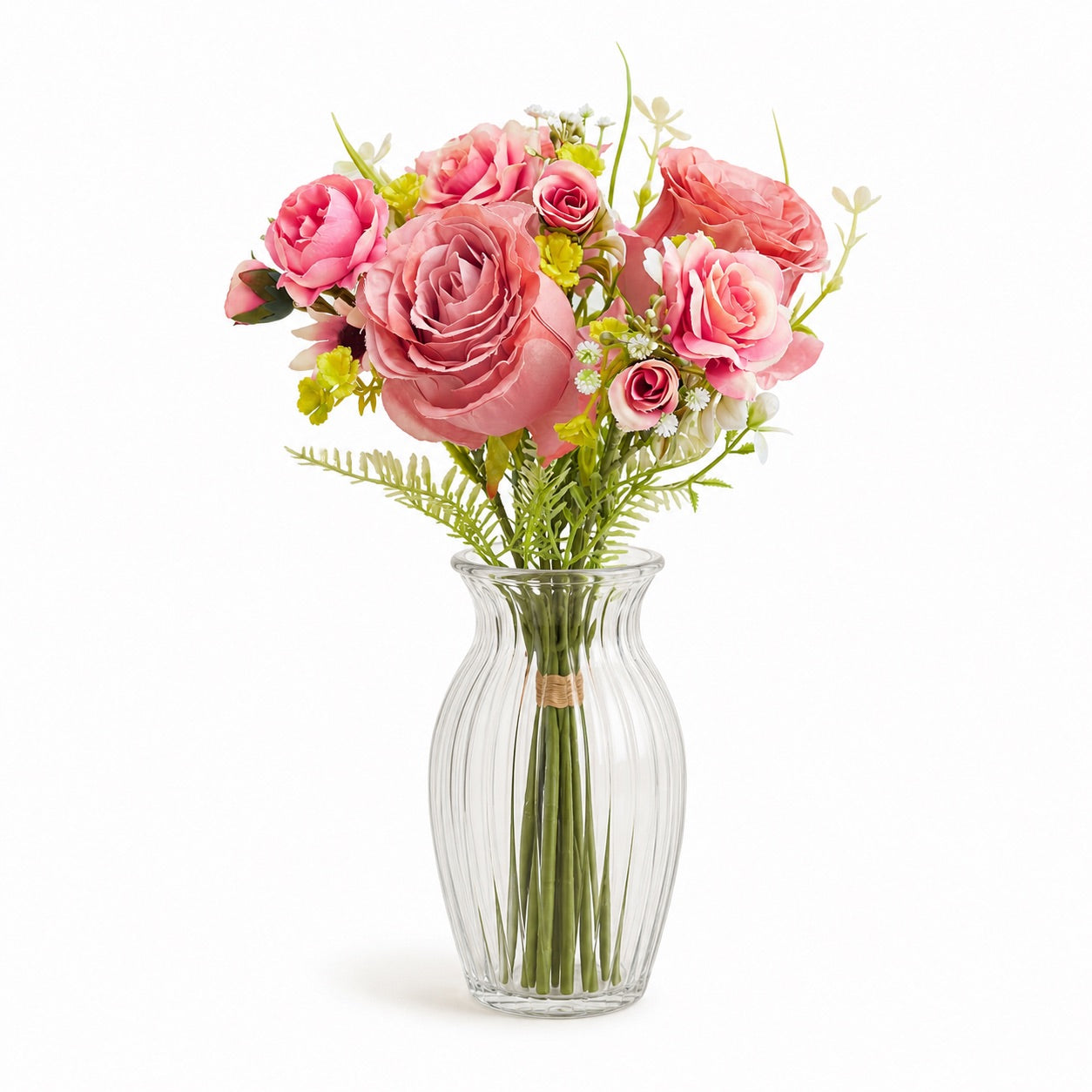 Artificial Silk Rose & Foliage Bouquet (Pink)