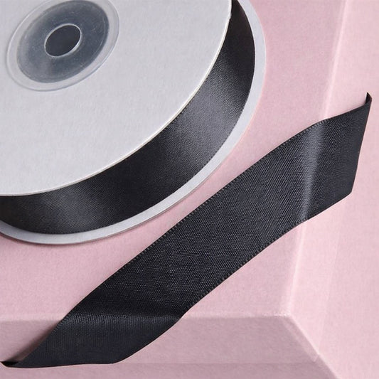 Double Sided Satin Ribbon 25m - Various Widths - BLACK