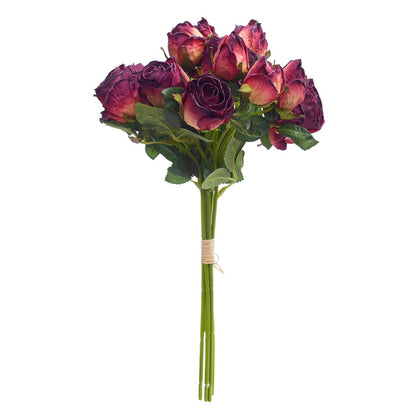 Dried Touch 12-Piece Small Rose & Tea Rose Stem Bouquet – Mulberry