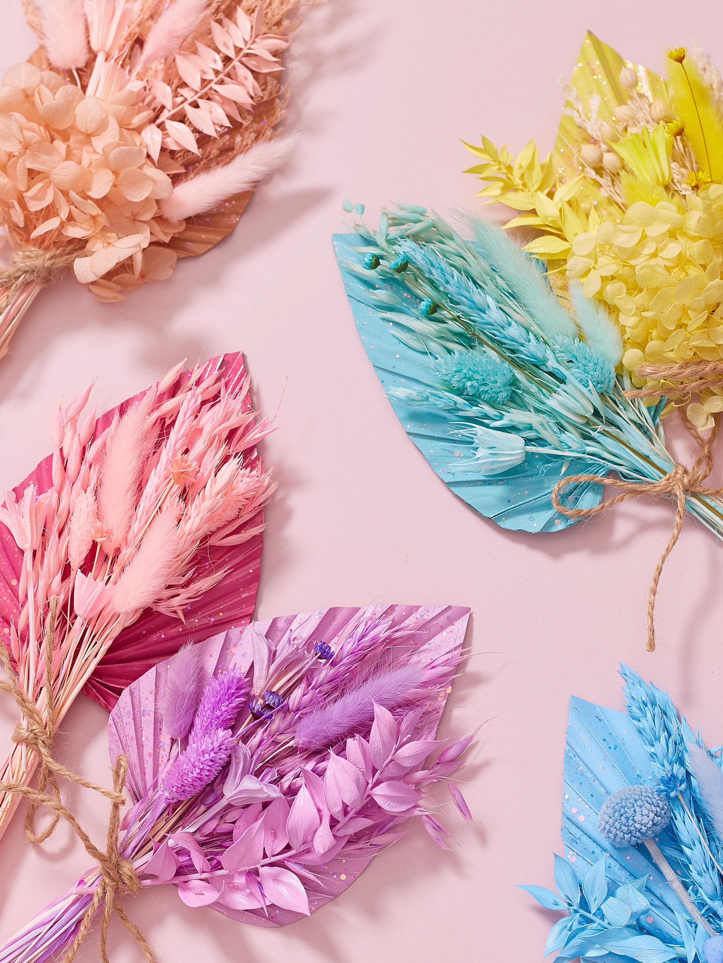 Dried Palm Spear Bouquet (Pastel Pink Glitter)
