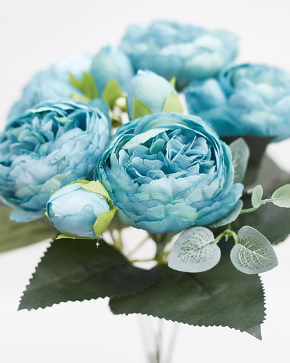 Artificial Silk Peony & Tea Rose Bouquet (Blue)