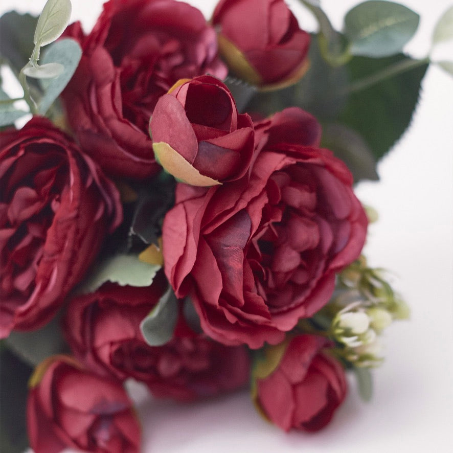 Artificial Silk Peony & Tea Rose Bouquet (Pretty Deep Red)